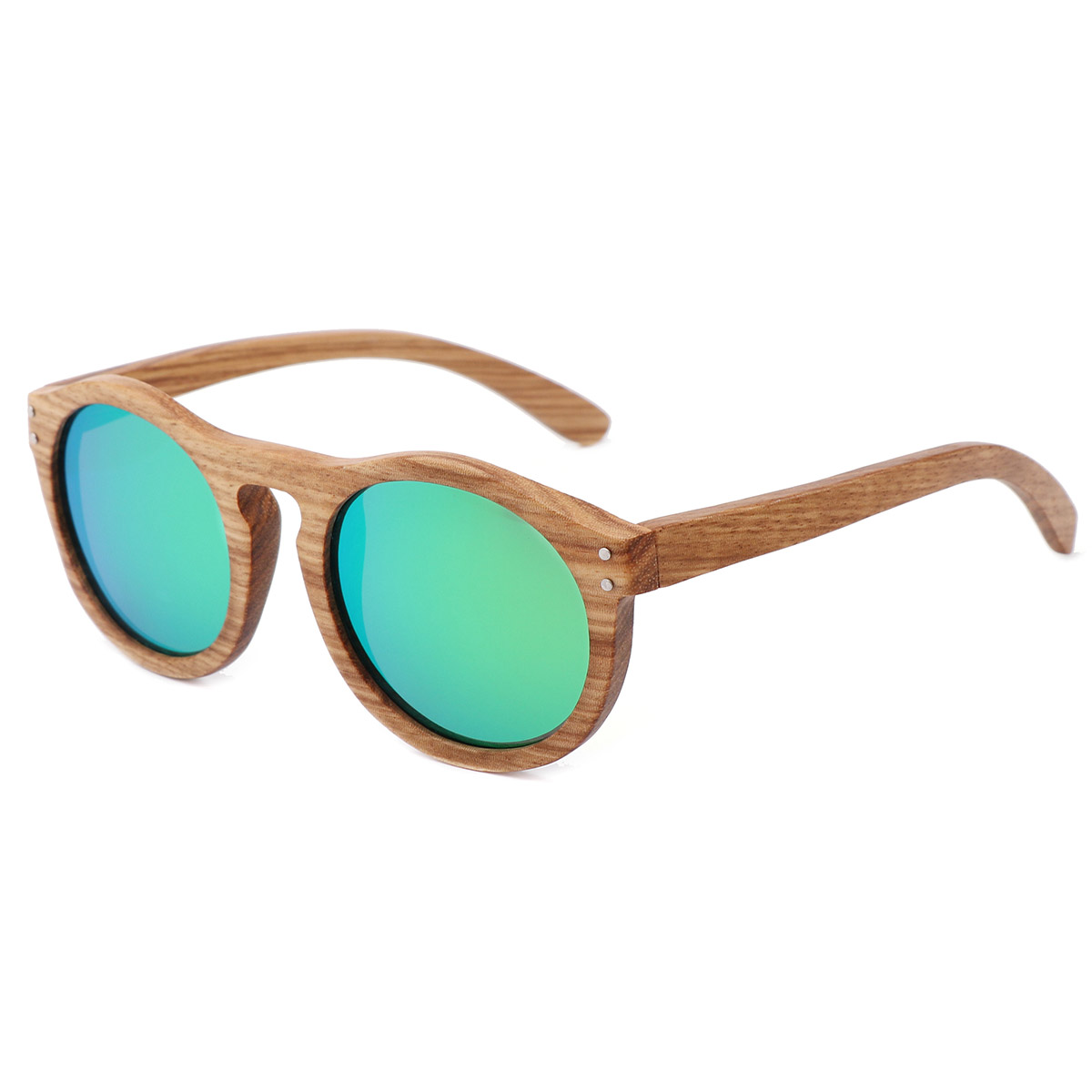 Ochelari de soare vintage cu cadru rotund din lemn natural