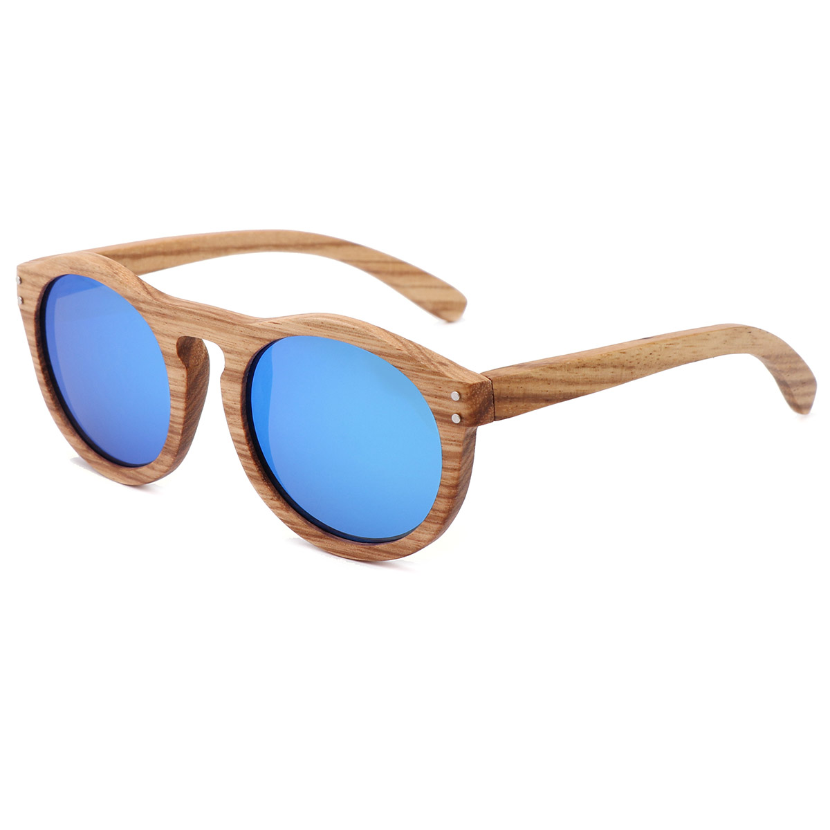 Ochelari de soare vintage cu cadru rotund din lemn natural Ochelari de soare vintage cu cadru rotund din lemn natural