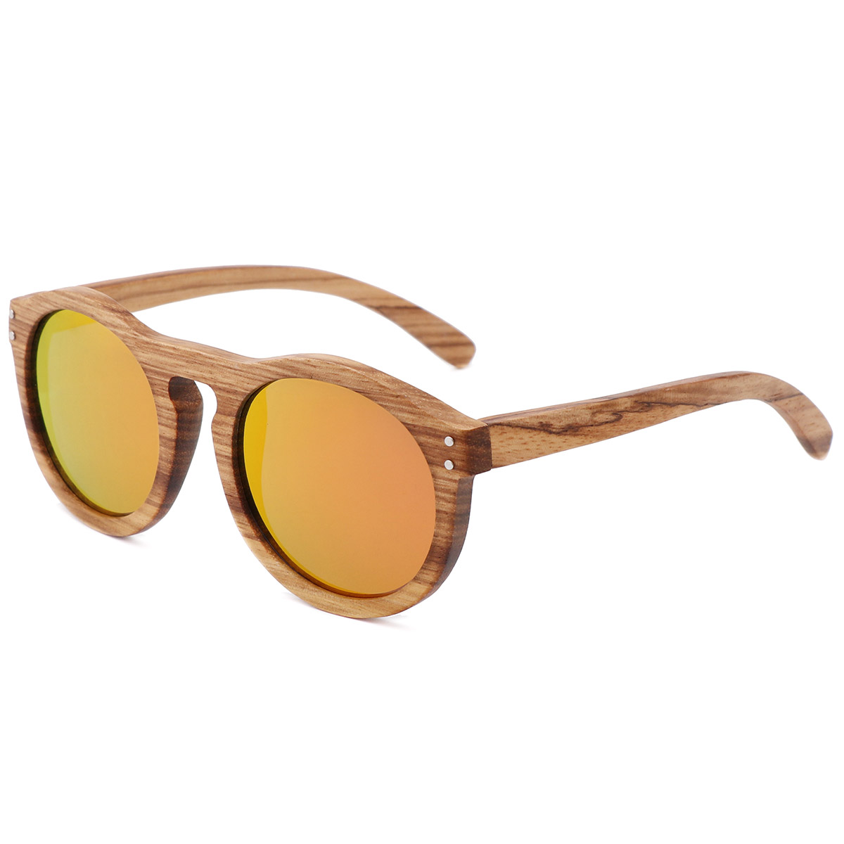 Ochelari de soare vintage cu cadru rotund din lemn natural Ochelari de soare vintage cu cadru rotund din lemn natural