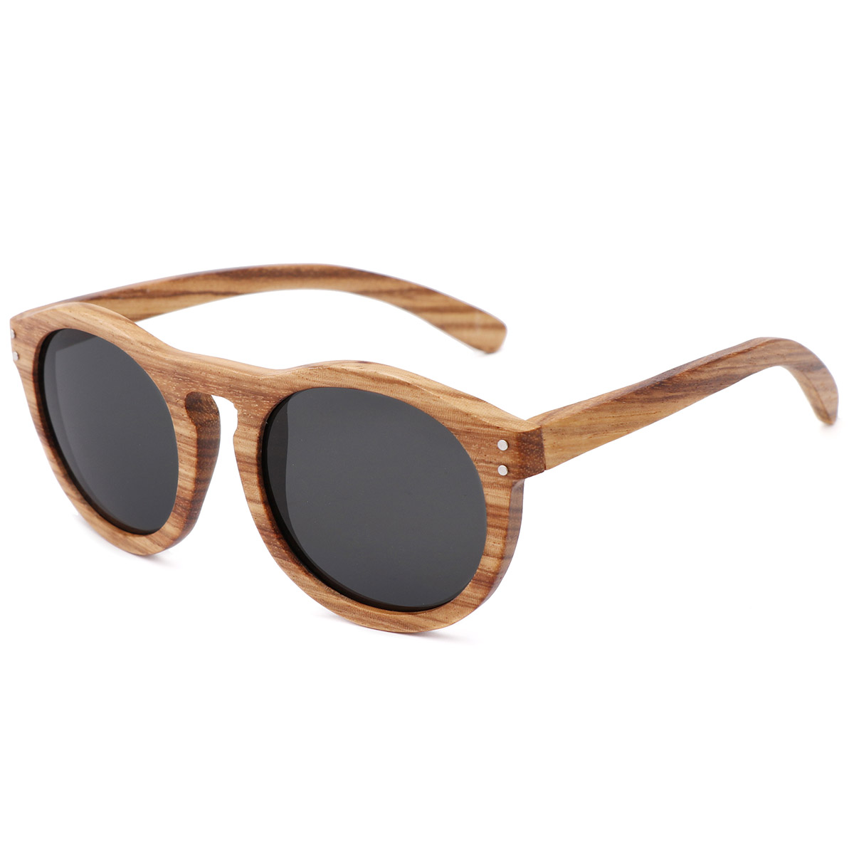 Ochelari de soare vintage cu cadru rotund din lemn natural Ochelari de soare vintage cu cadru rotund din lemn natural