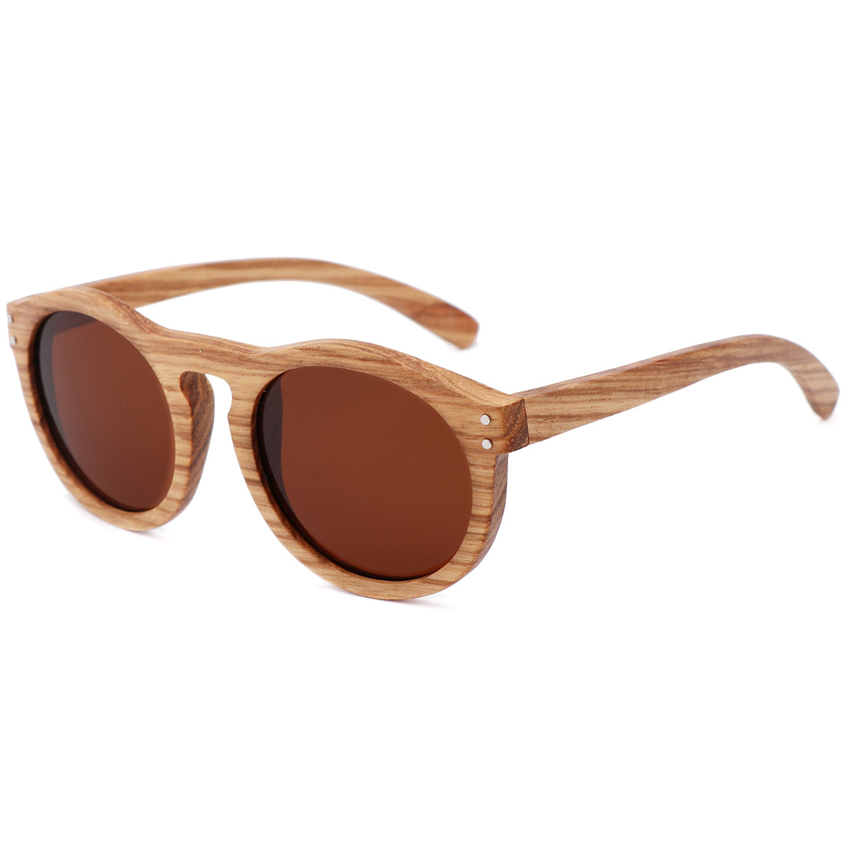 Ochelari de soare vintage cu cadru rotund din lemn natural Ochelari de soare vintage cu cadru rotund din lemn natural